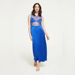 Ginia Blue Silk and Lace Midi Dress